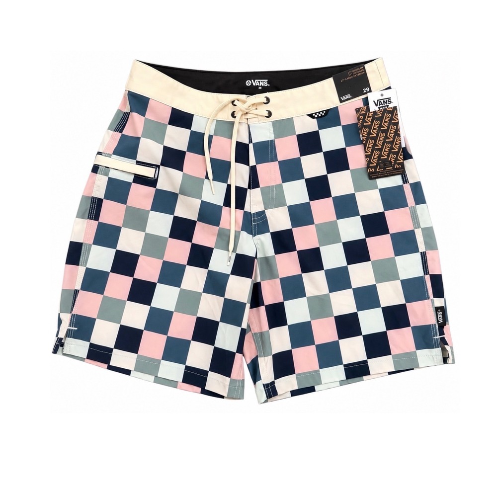 Vans Daily Boardshorts Men 29 Pink Blue NWT Checkerboard Swim Trunks VN0007XS3KS